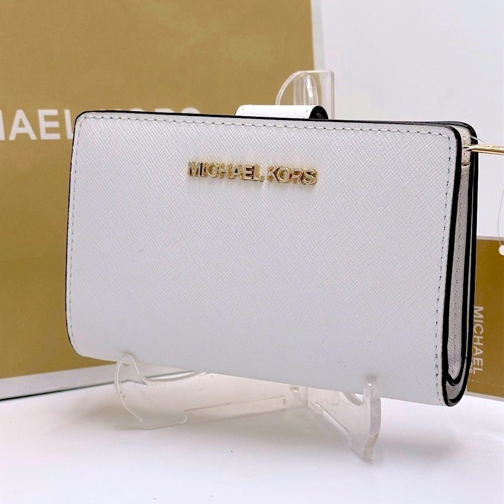 Michael Medium Crossgrain Leather Bifold Wallet
Optic White 
NWT